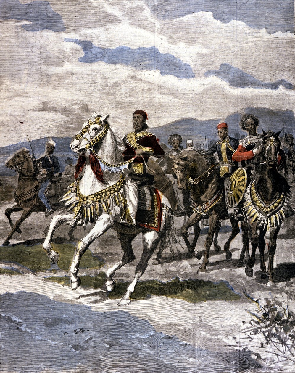 Kungen av Etiopien Menelik II (1844 - 1913). Sjuk. av den italienska pressen. av Unknown artist
