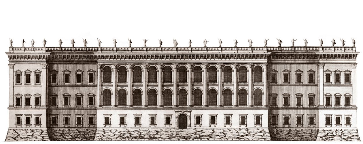 Louvren i Paris, projekt av Gian Lorenzo Bernini: höjd av huvudfasaden mot Tuileries - Från "" Architecture francoise"" av Jacques-Francois Blondel - Höjd av huvudfasaden cote jardin de Tuileries - projekt av Bernin - gravyr av Je av Unknown artist