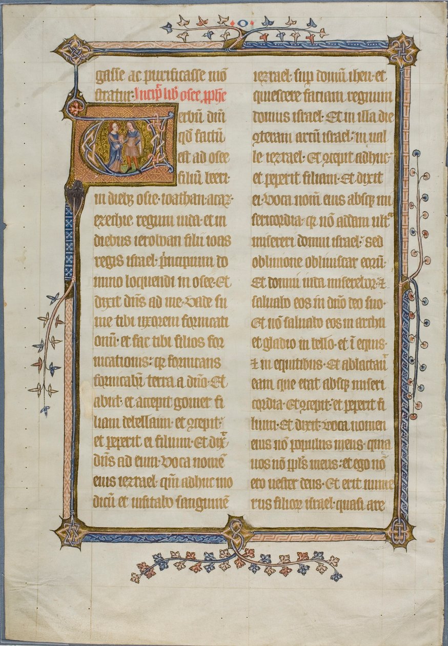 Hoseas och Gomers äktenskap i ett historiserat inledande "V" från en bibel av Unknown artist
