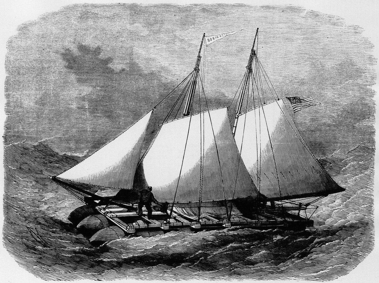 "" Nonpareil": amerikansk livbåt, byggd av gummi, och som tog sig över Atlanten, det är en modell som ställdes ut på Marsfältet - i "" grand Album de l