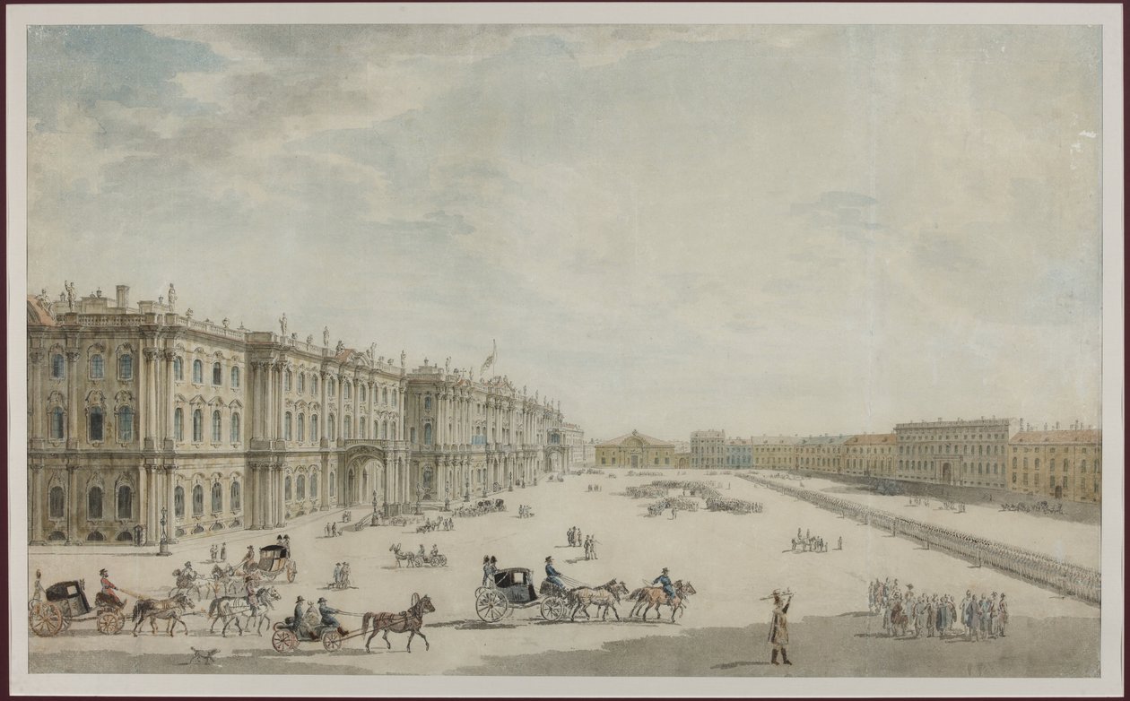 Palatstorget i Sankt Petersburg - Anonym. Akvarell på papper av Unknown artist