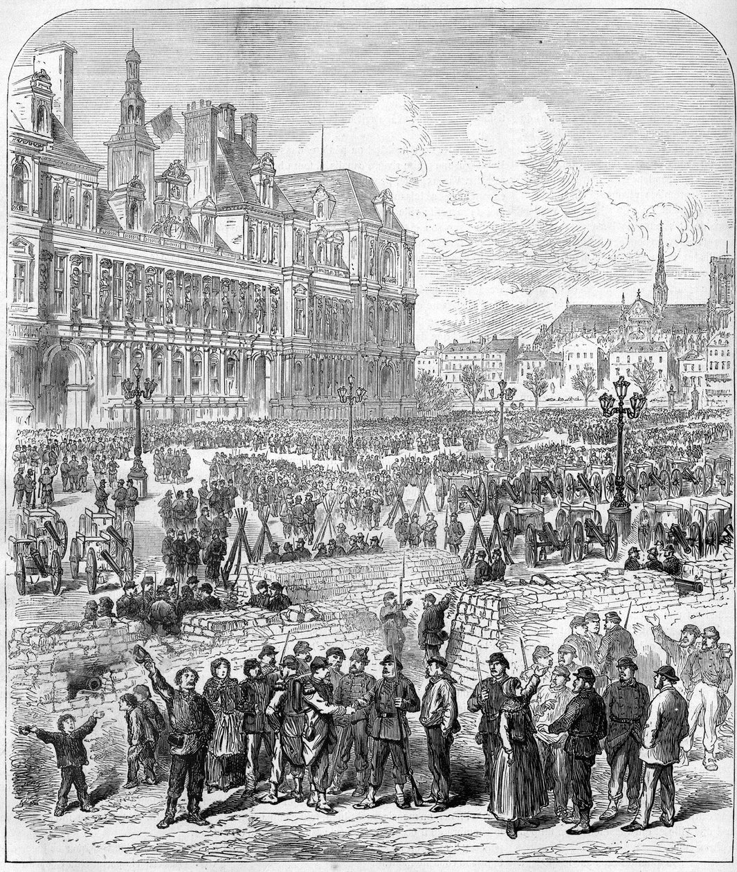 Pariskommunen 1871. Barrikader och artilleripark av Federes (Communards), Place de l