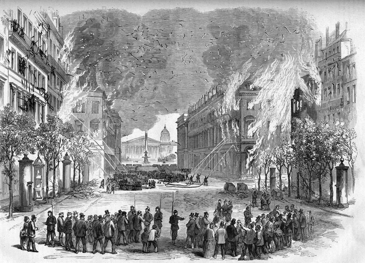 Pariskommunen 1871. Eld tändes av federes (communards) på Rue Royale under den blodiga veckan (22-28 maj) av Unknown artist
