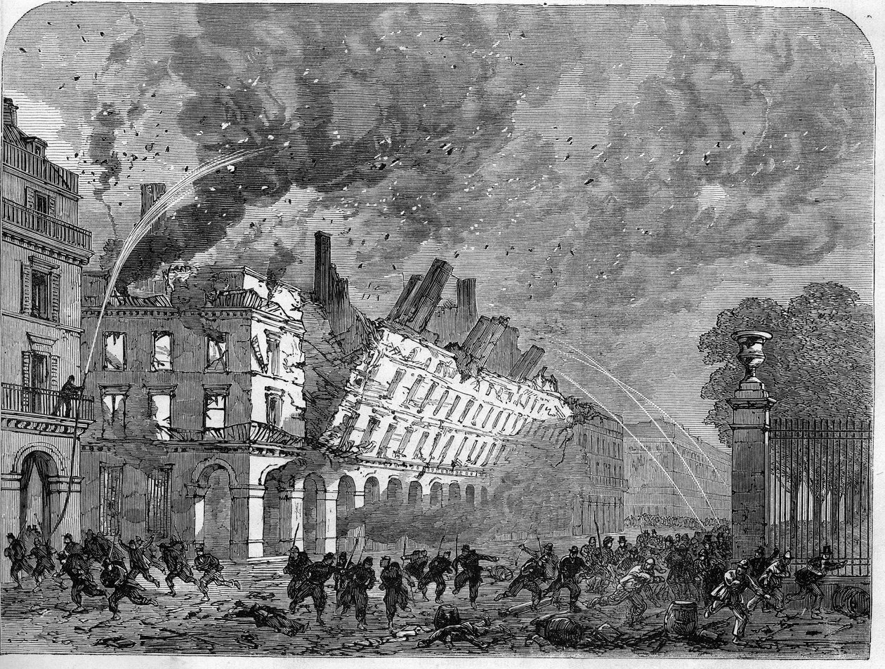 Pariskommunen 1871. Finansministeriets brand orsakad av federes (communards) under den blodiga veckan (22-28 maj) av Unknown artist