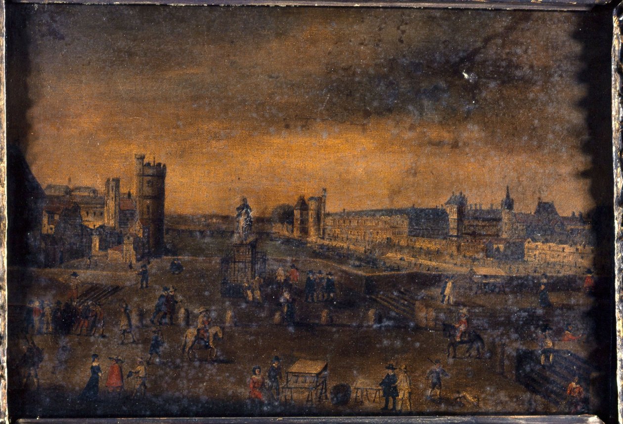 Pont-Neuf, sett från ingången till Place Dauphine, Hôtel de Nevers, Tour de Nesle, Grande Galerie med Porte Neuve och Louvren, ca 1640, nuvarande 1:a och 6:e arrondissementet, mellan 1635 och 1645 (olja på duk) av Unknown artist
