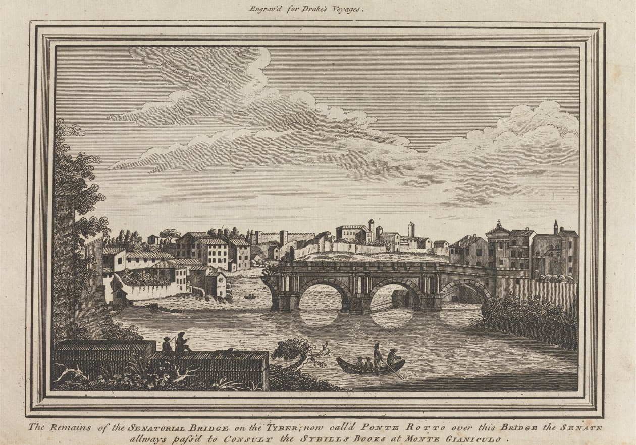 Resterna av Senatorbron på Tybern; nu kallade Ponte Rotto över denna bro senaten alla vägar passerade för att konsultera Sybills Books på Monte Gianiculo av Unknown artist