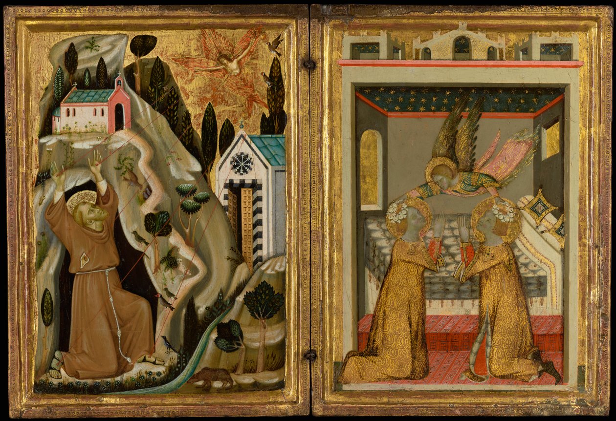 Stigmatiseringen av den helige Franciskus och änglakrönandet av heligheterna Cecilia och Valerianus av Unknown artist