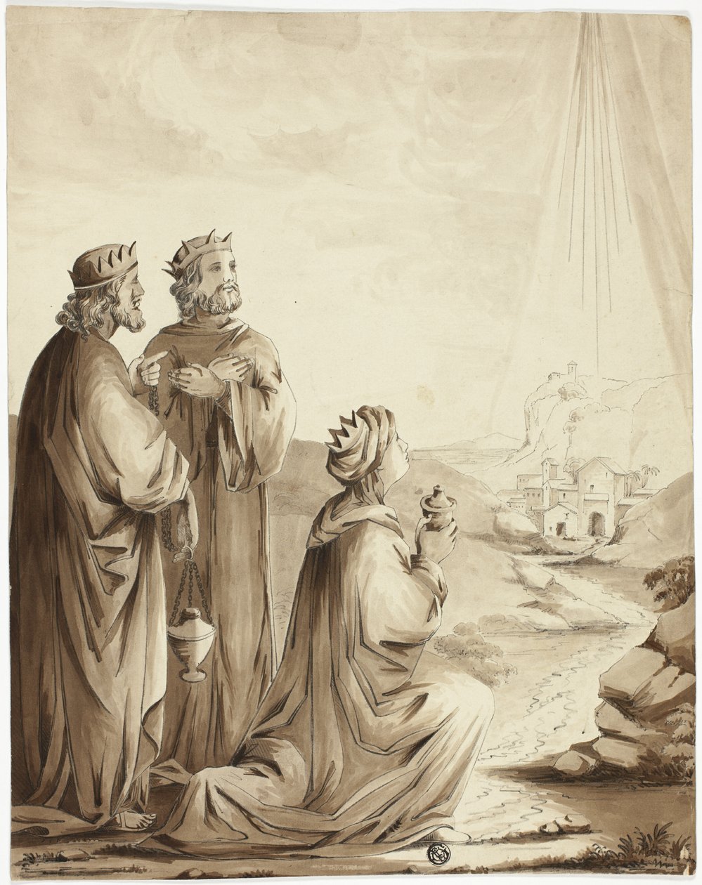 De tre vise männen pekar på Betlehemsstjärnan av Unknown artist