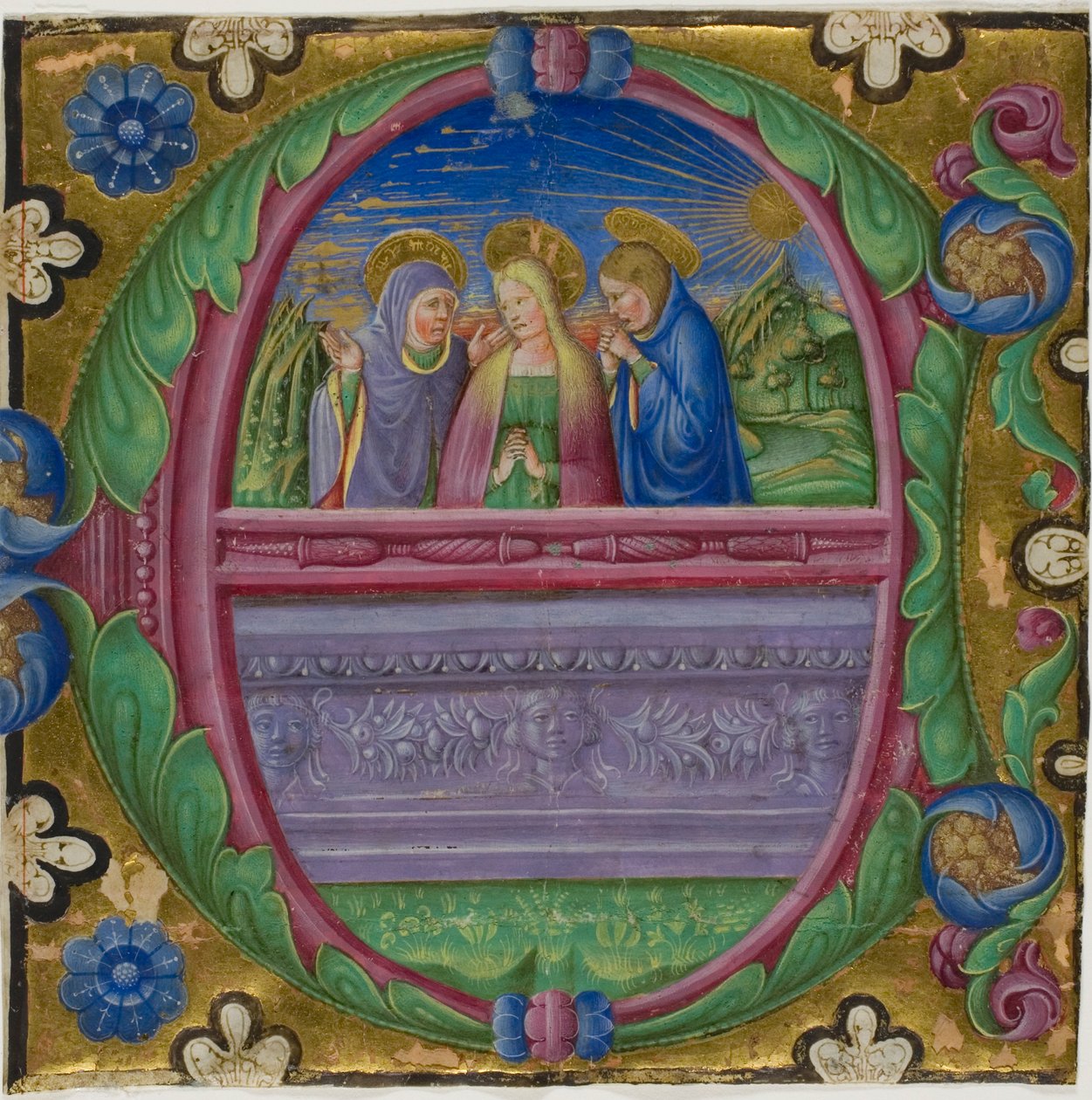 De tre Maria vid graven i ett historiserat initialt "E" från en körbok av Unknown artist