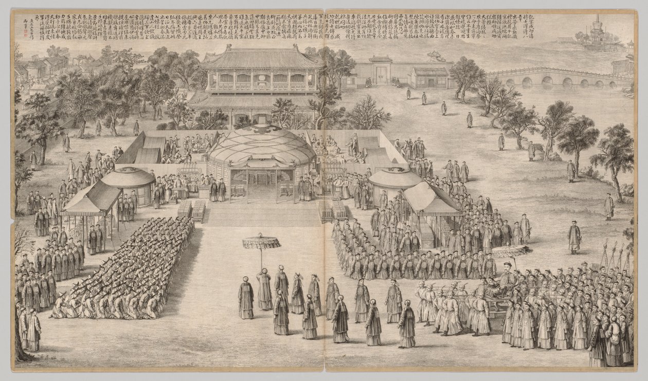 Segerbanketten: från Battle Scenes of the Quelling of Rebelling in the Western Regions, med kejserliga dikter av Unknown artist