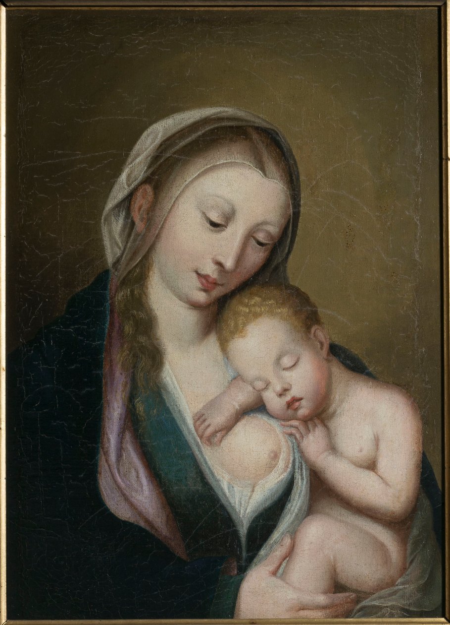 Jungfrun och barnet sover på hennes axel. 1700-talet (olja på duk) av Unknown artist