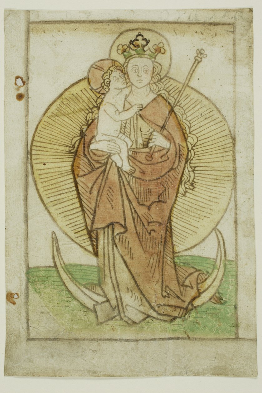Jungfru Maria och barnet med krona och spira på en halvmåne av Unknown artist
