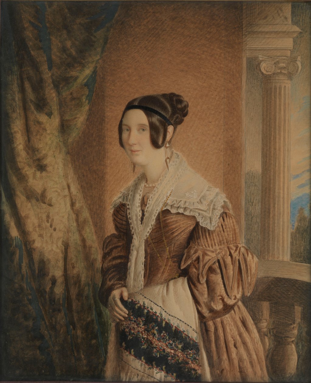 Kapten William Hewetts hustru, ca 1840 (akvarell, trä, glas) av Unknown artist