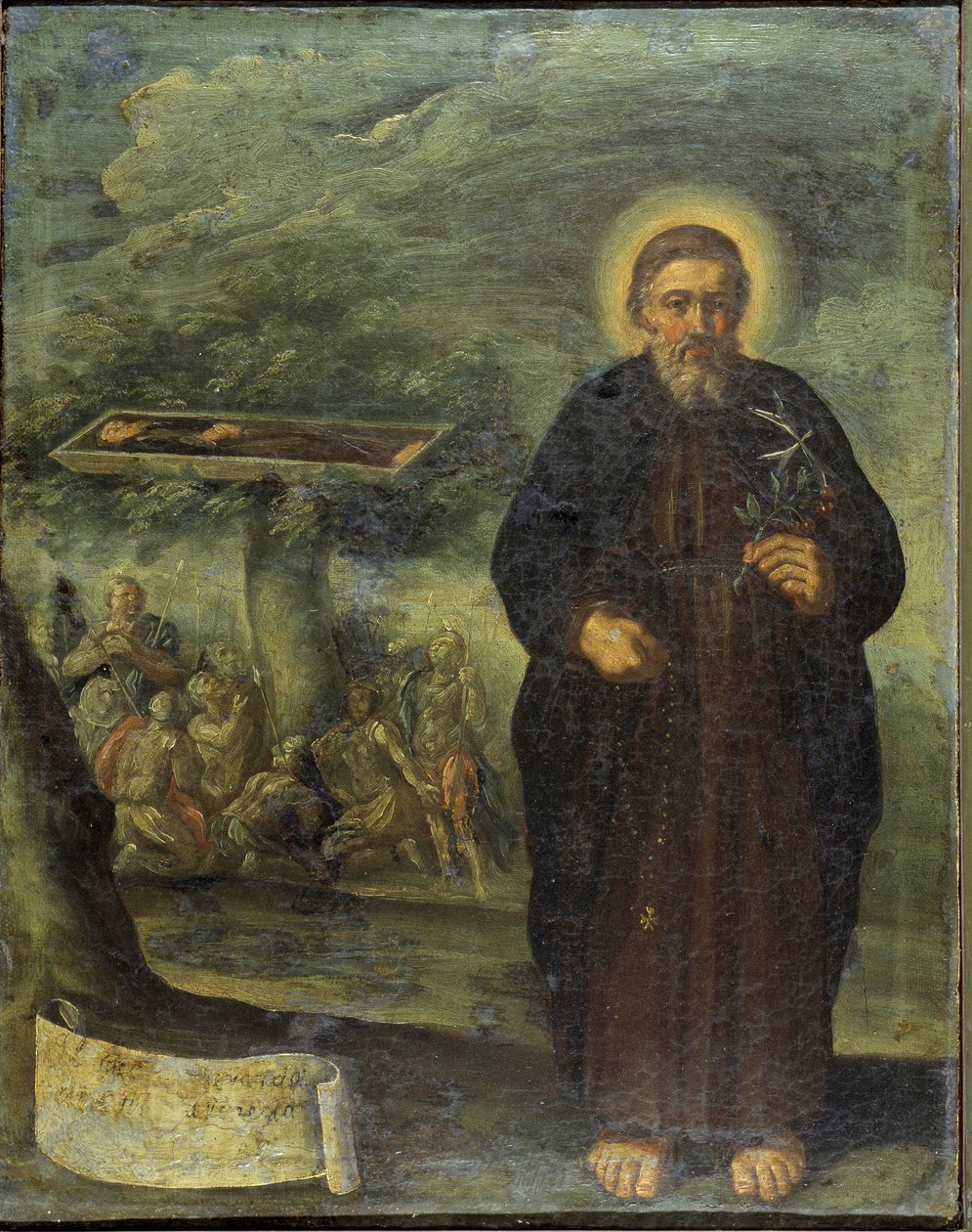 Den välsignade Gerard Mecatti. Salige Gerard Mecatti. Porträtt av brodern Gerard dit Gerard Tenque grundare av sjukhusets medbröder i Jerusalem (sjukhusen i Saint John) som blev Maltas orden. Anonym målning av den napolitanska skolan av Unknown artist