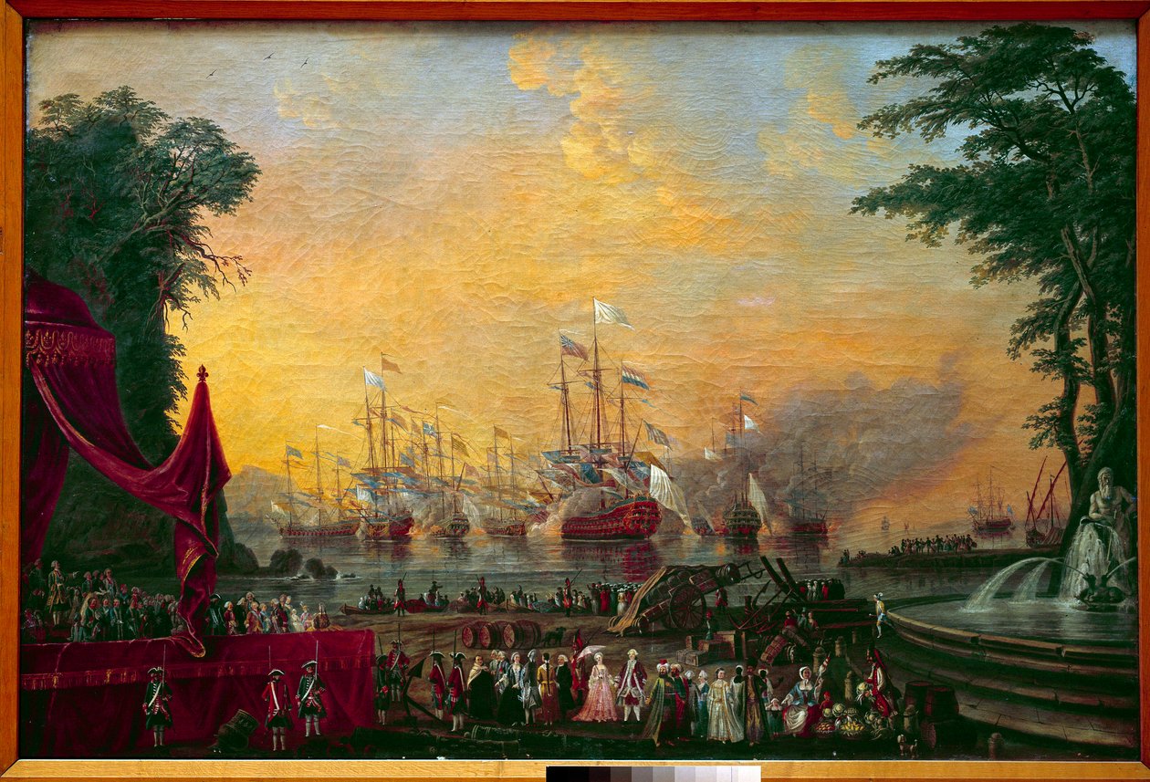 Bålverksflottan i Toulon kastar brister under besöket av greven av Provence (blivande Ludvig XVIII) och kejsar Josef II av Österrike Anonym målning. Paris marinmuseum från 1700-talet av Unknown artist
