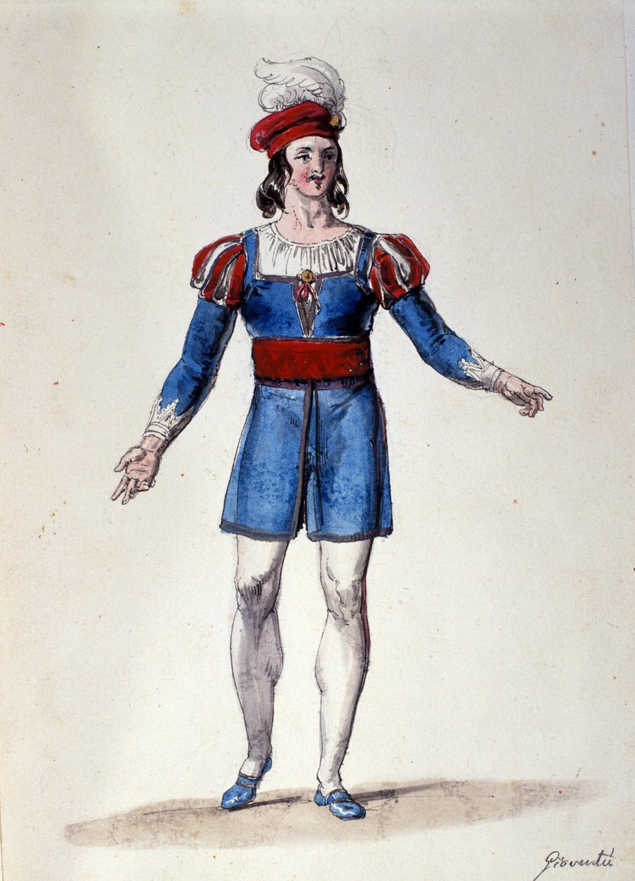 Rollfiguren som tolkar Ungdom i baletten "" Il noce di Benevento"" av den österrikiska kompositören Franz Xaver Sussmayr (1766-1803). Illustration av 1800-talet av Unknown artist