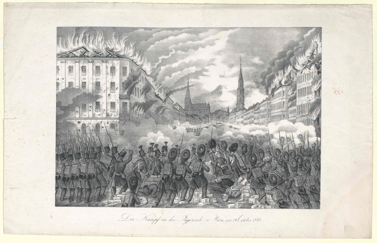 Striderna i Jaegerzeile till Wien av Unknown artist