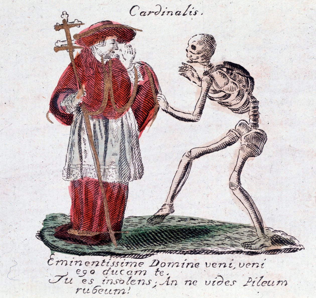 Dödsdansen, kardinalen och ett skelett (Tryck) av Unknown artist
