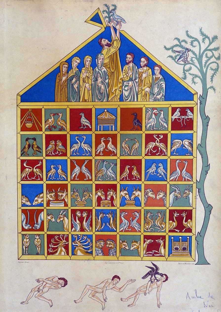 Duvan med en olivkvist ansluter sig till Noes ark - efter miniatyr av Unknown artist