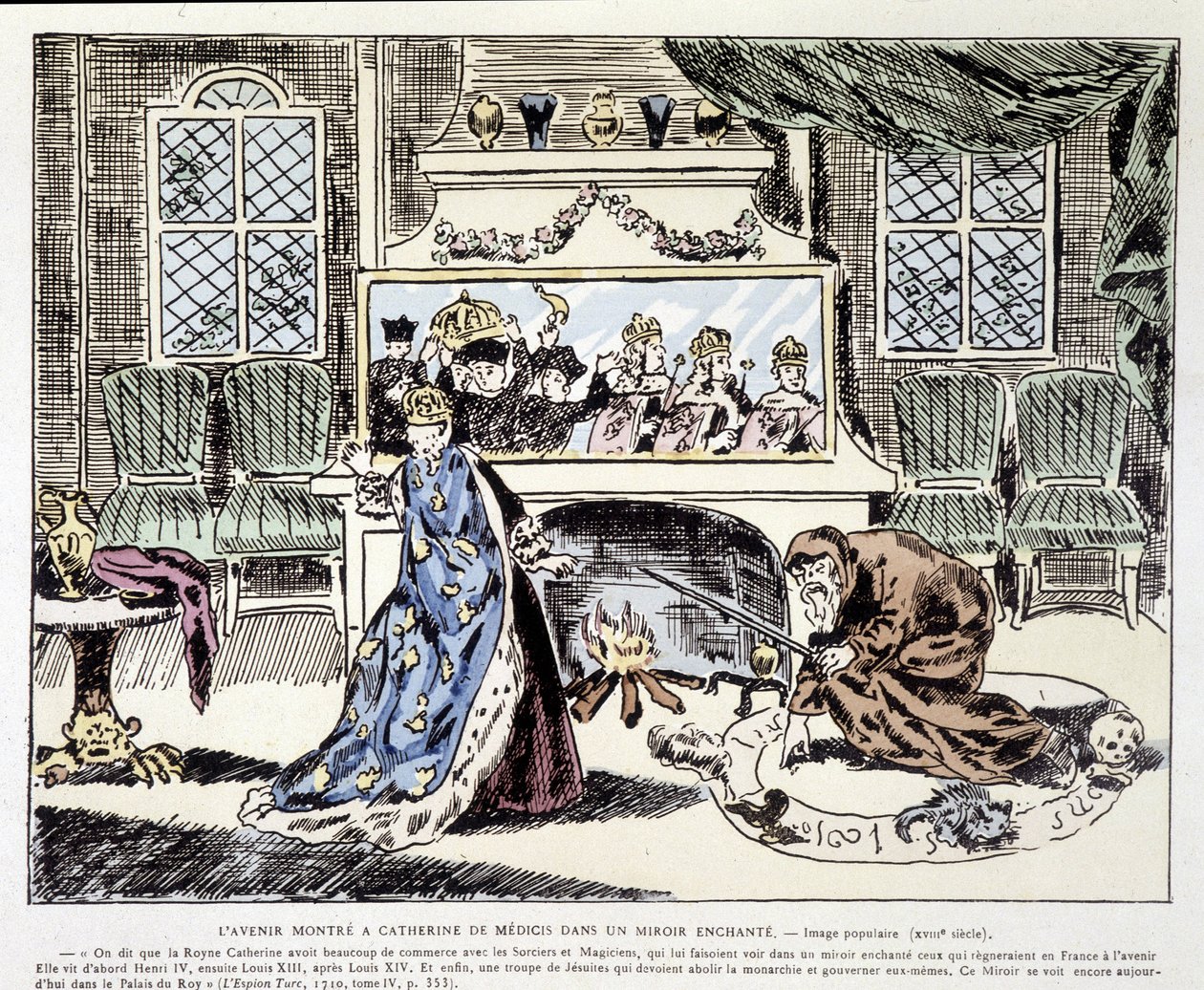 Framtiden visad för Catherine de Medici (Caterina de Medici) i en förtrollad spegel - Populär bild av 1700-talet av Unknown artist