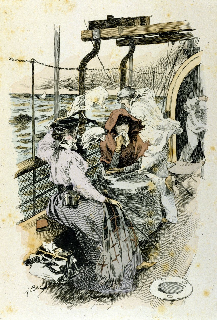 Passagerarnas liv ombord: en ung kvinna lider av sjösjuka. av Unknown artist