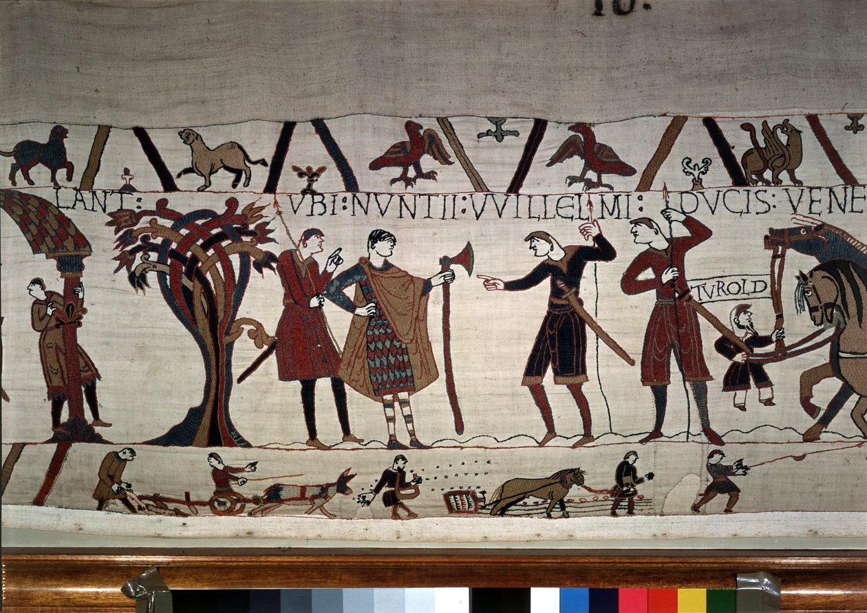 Budbärarna från hertig Guillaume (1027 - 1087) kommer för att hitta Guy de Ponthieu - Bayeux gobeläng, känd som Broderi av drottning Mathilde av Unknown artist