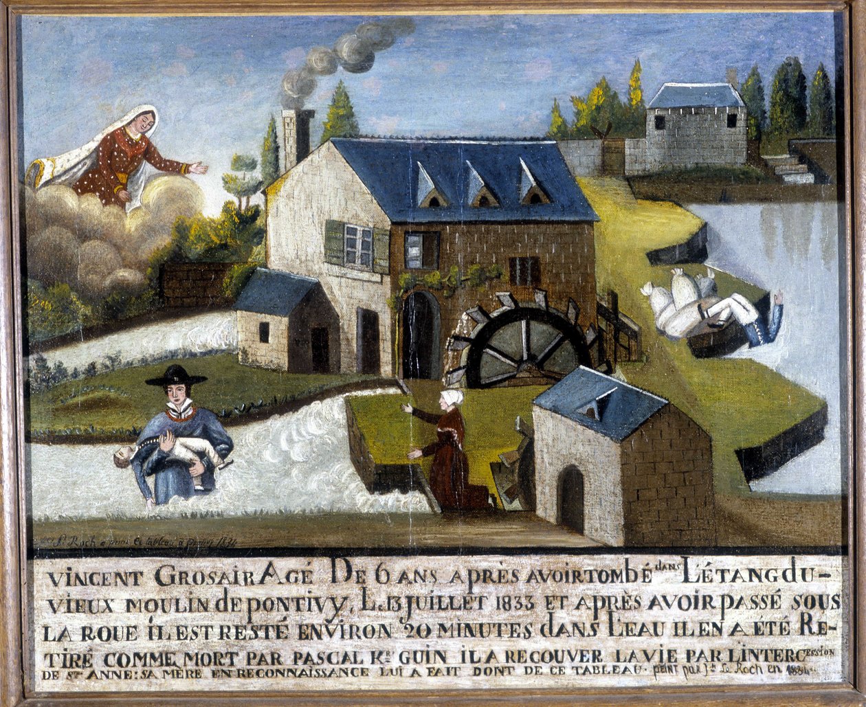 Miraklet med barnet Vincent Grosair, räddad från drunkning av Sainte Anne, 13 juli av Unknown artist