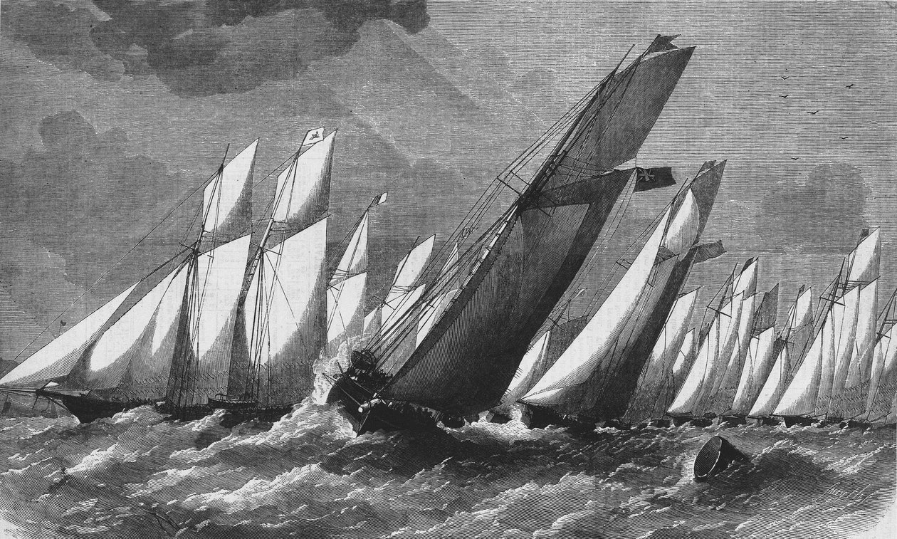 Den oceaniska kapplöpningen av Royal Victoria Yacht Club 1868 - gravyr, Bibl. des Arts deco. av Unknown artist