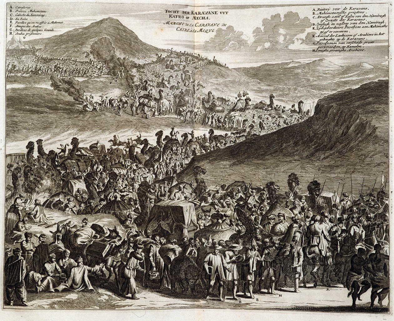 Pilgrimskaravanen från Kairo till Mecka - gravyr av Dapper av Unknown artist