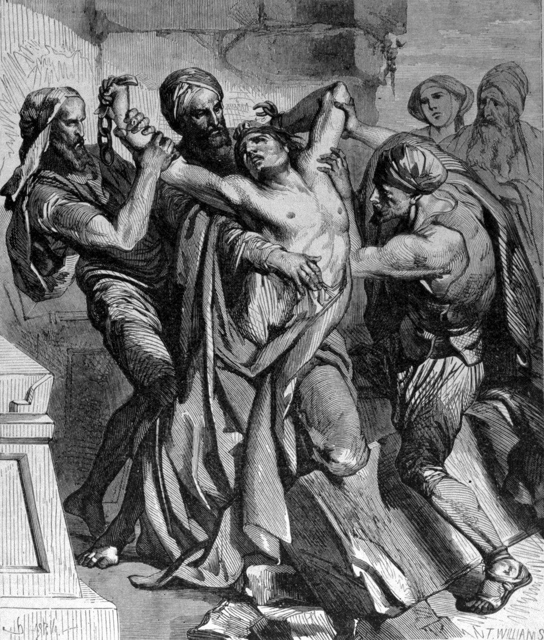 Kapernams besatta. Trots de mirakel som Jesus utförde vägrade staden att konvertera. Gravyr av 1800-talet. av Unknown artist