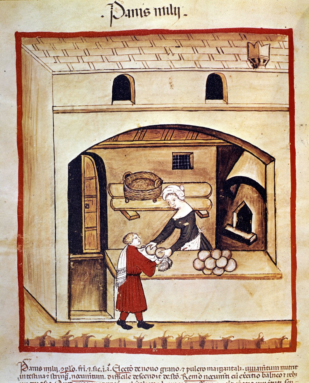 Beredning av bröd med hirs. Belysning från mjölkning av medicin och diet "" Tacuinum sanitatis"" av Unknown artist