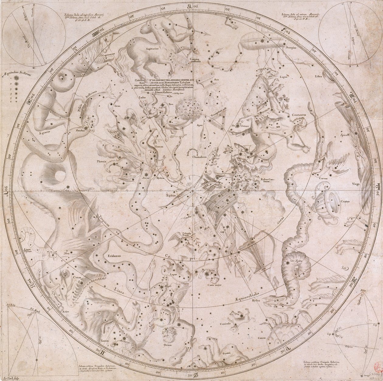 De viktigaste fixstjärnornas högra ascension och deklination på båda hemisfärerna till år 1678 av Unknown artist