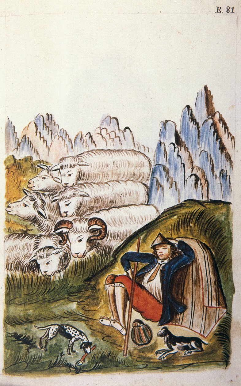 Herden och hans fårflock, från boken "Trujillo del Peru" eller "Codex Martinez Companion", av Baltazar Martinez Companion och Bujanda, biskop av Trujillo (1782-1785) av Unknown artist