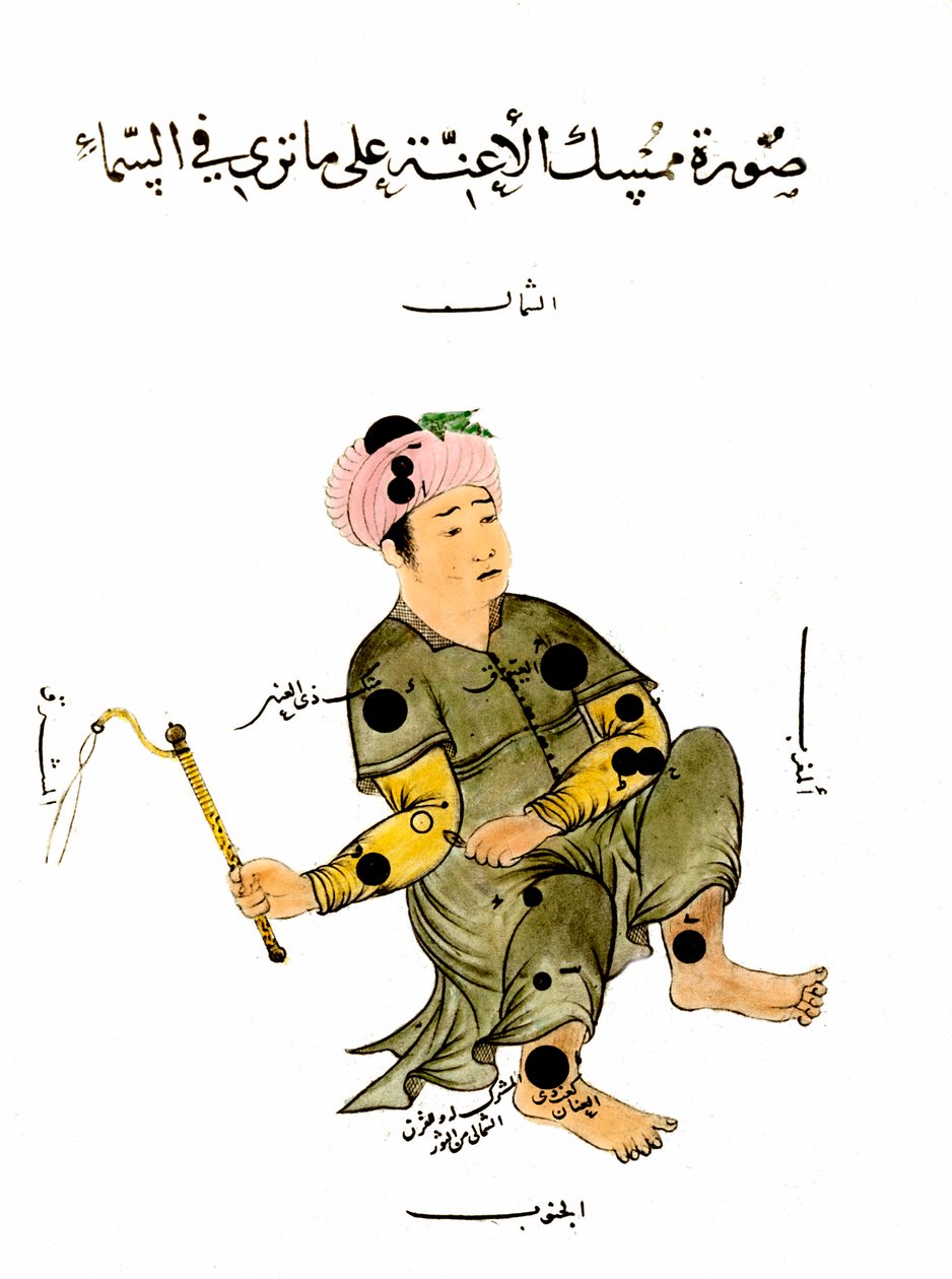 Stjärnan Auriga i den muslimska konstellationen representerad i mänsklig form (år 5036). Gravyr av 1800-talet. Privat samling. av Unknown artist