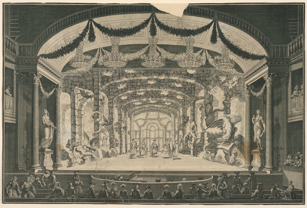 Teaterinteriör med föreställning som äger rum av Unknown artist