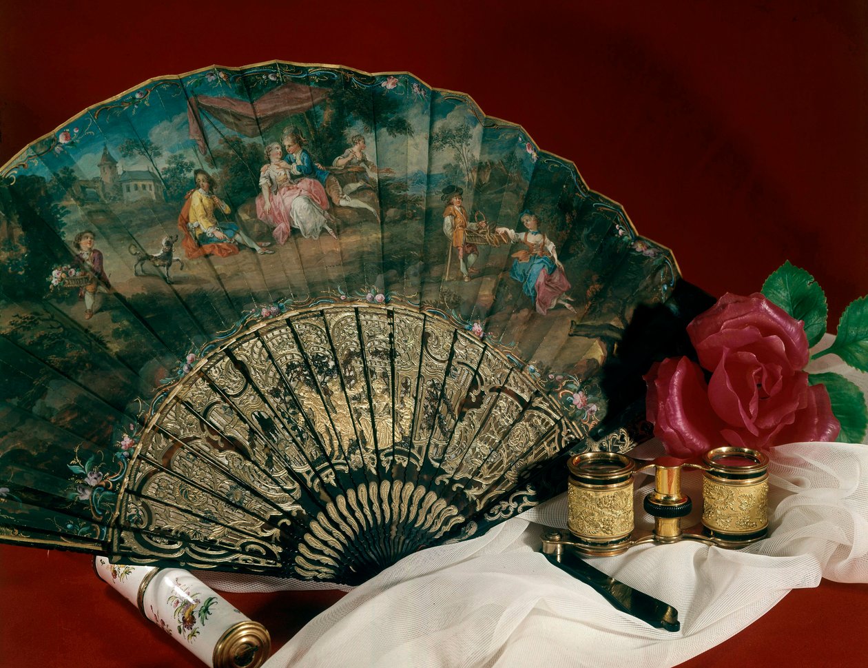 Teatertillbehör: fläkt och kikare. 1700-talet. Paris, dekorativ konst av Unknown artist