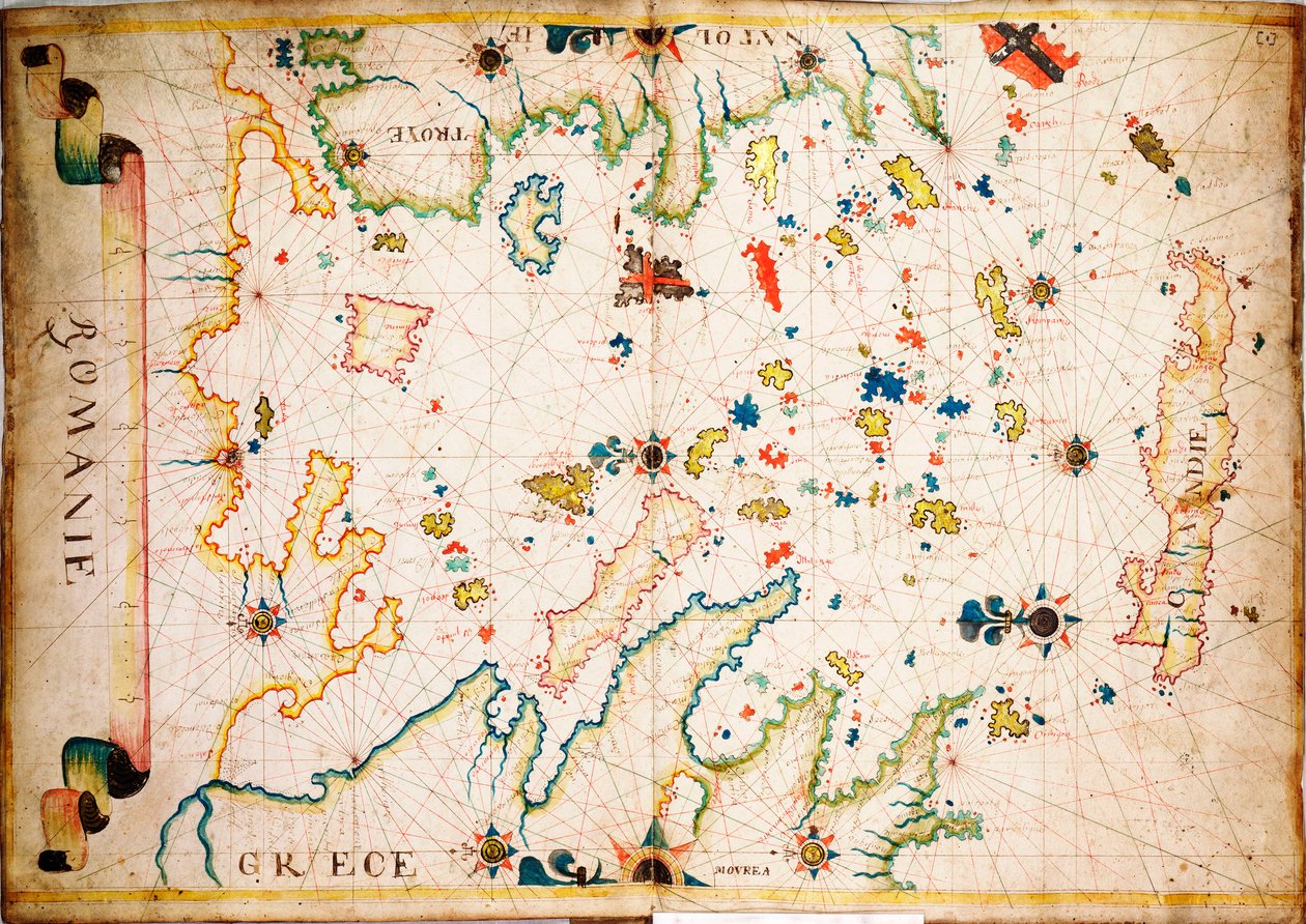 Denna typ av tidiga sjökort i pergament härstammar från Medelhavsområdet på 1200-talet. ca 1610 (manuskript) av Unknown artist