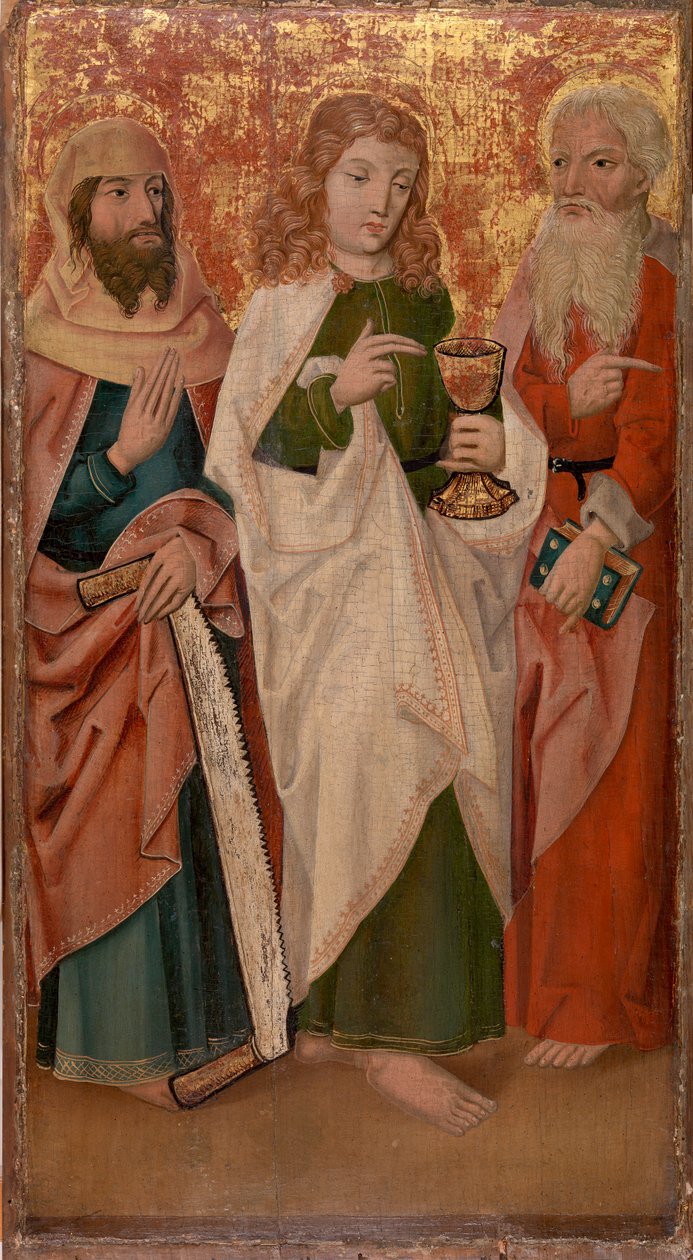 Tre apostlar med korsklippare, kalk och bok av Unknown artist