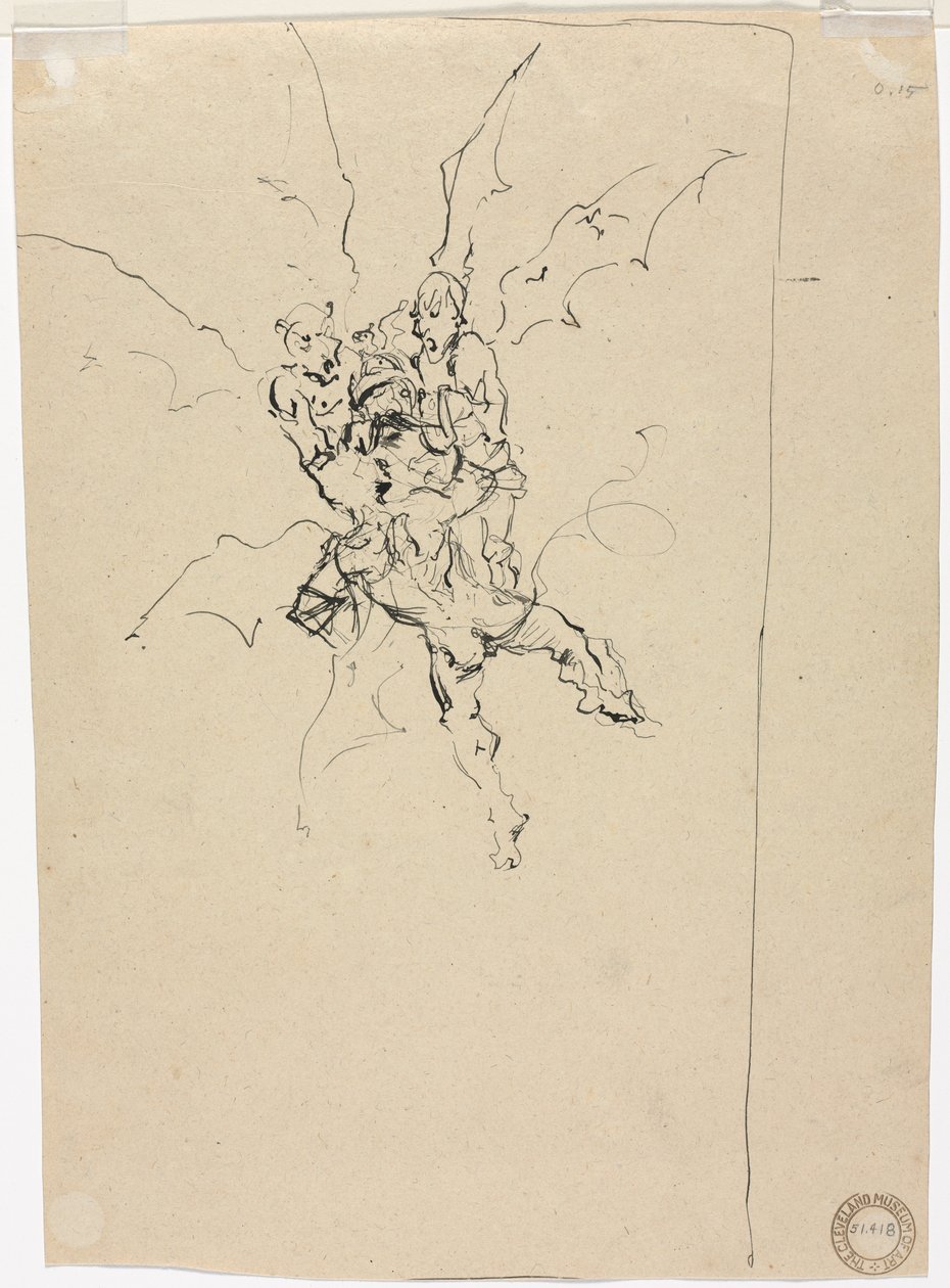 Tre demoner som håller en riddare (verso) av Unknown artist
