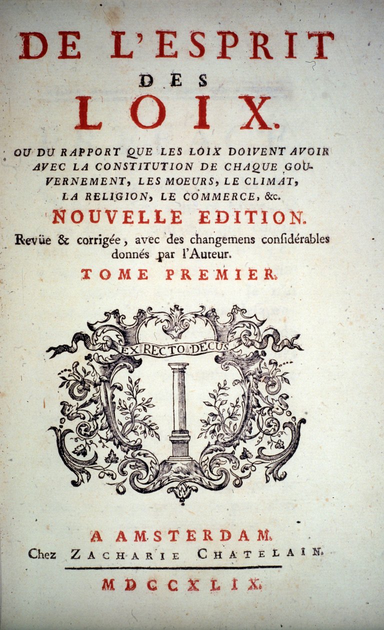 Titelsidan för "" Lagarnas ande "" av Charles Louis de Secondat, Baron de La Brede et de Montesquieu (1689-1755). Amsterdam Edition 1749. av Unknown artist
