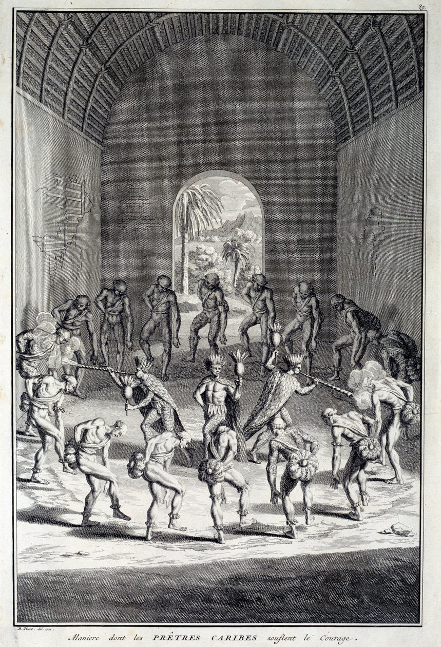 Traditionell dans: Riter i Karibs dans av mod, Västindien (Centralamerika). Gravyr av 1700-talet. Chartres, Museum of Fine Arts av Unknown artist