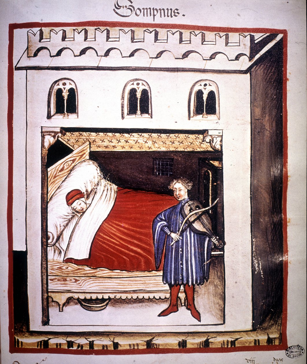 Avhandling om medicin "" Tacuinum sanitatis"" från 1300-talet: sömn. av Unknown artist