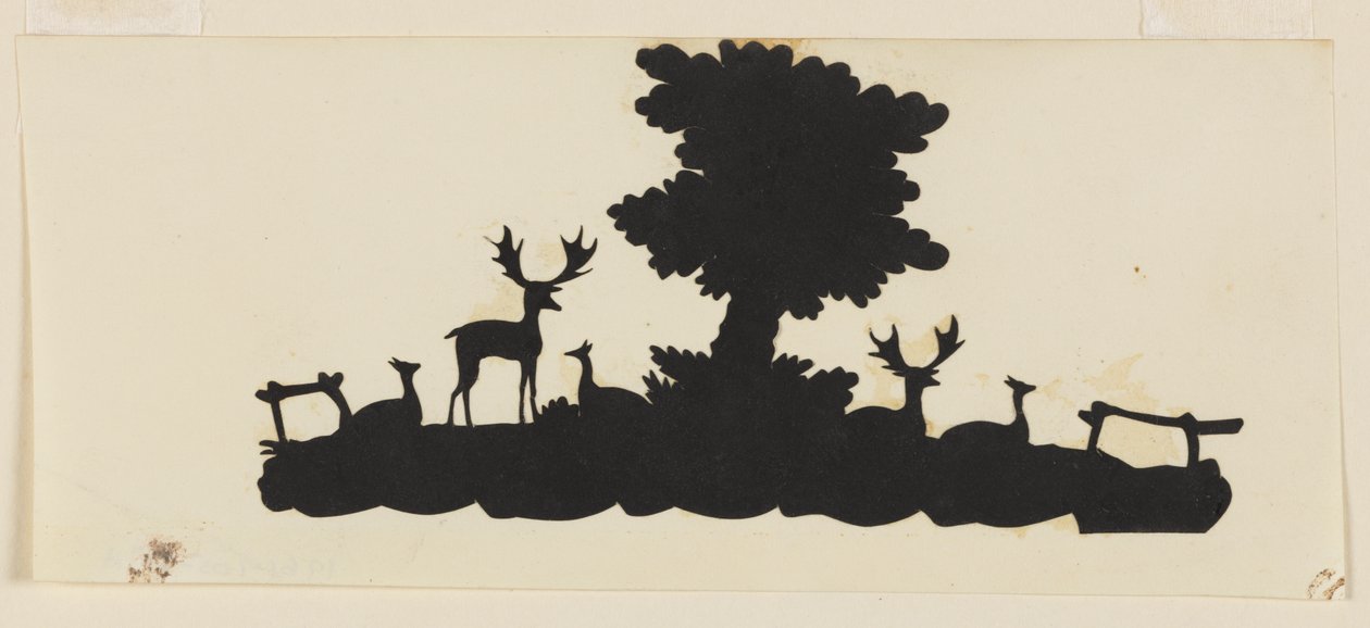 Träd med hjortar och löjrom av Unknown artist