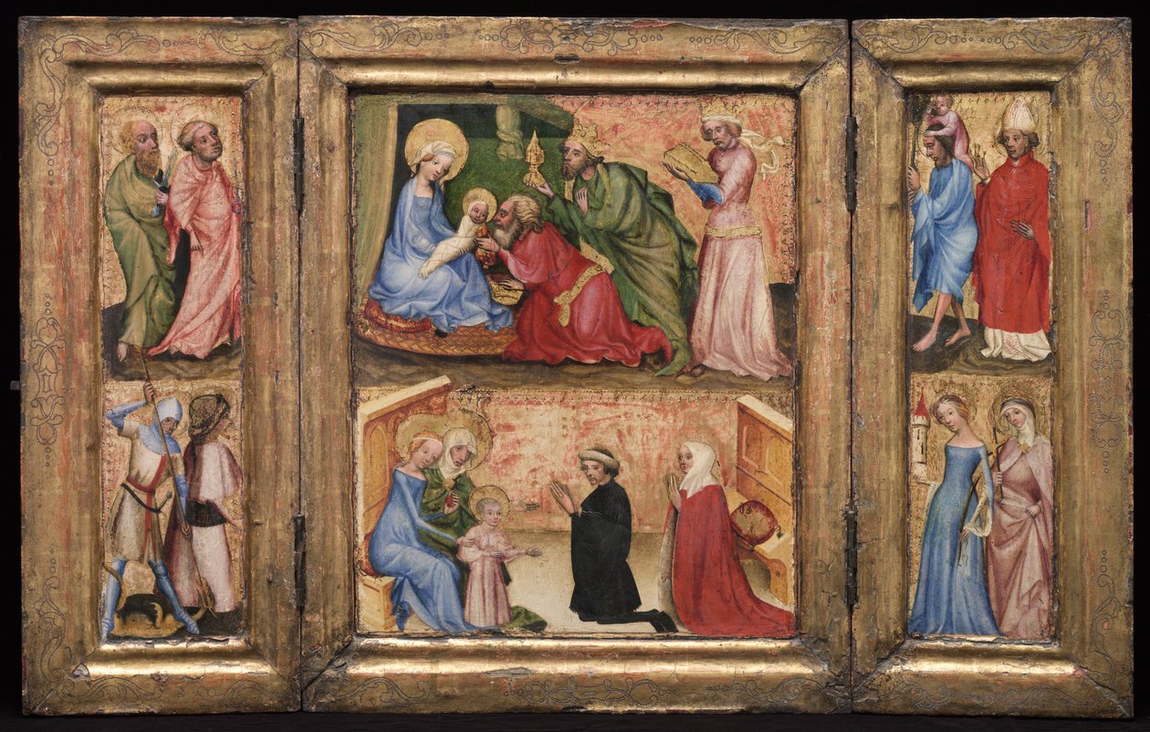 Triptyk med tillbedjan av männen av Unknown artist