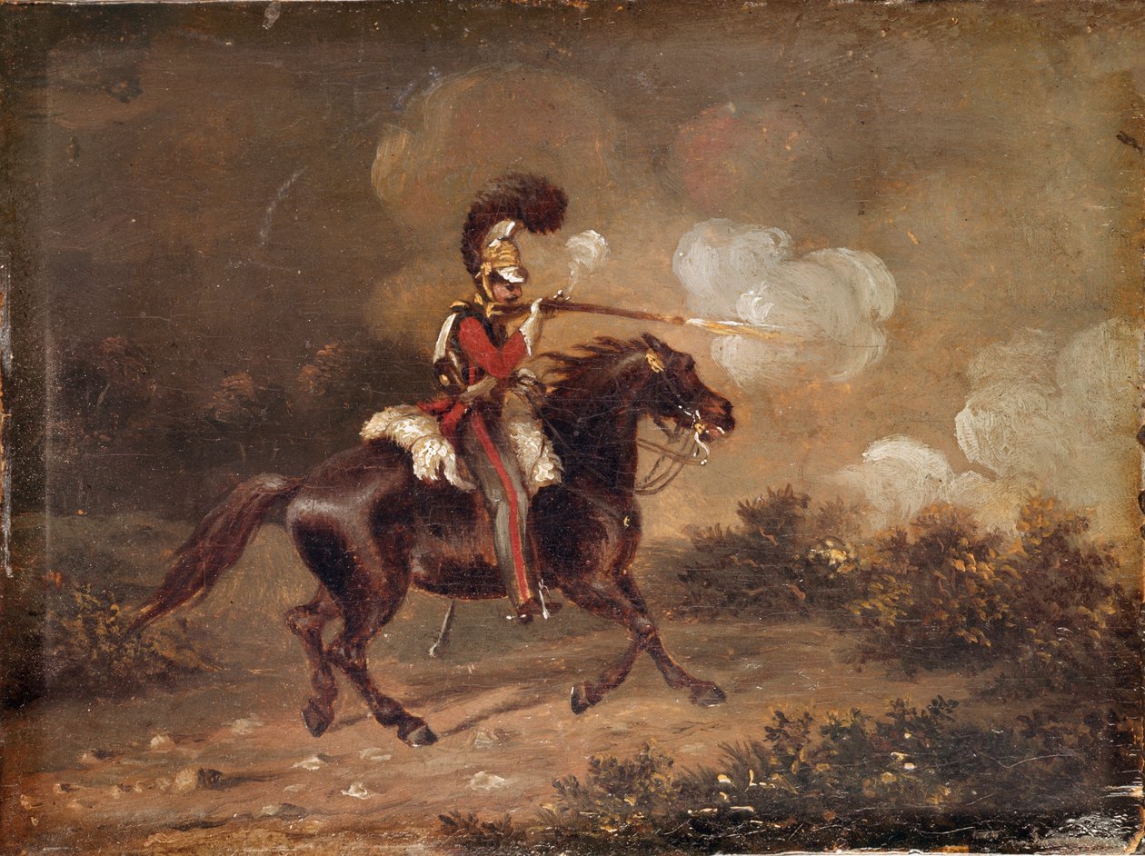 Trooper av 1st Life Guards avfyrar en karbin av Unknown artist