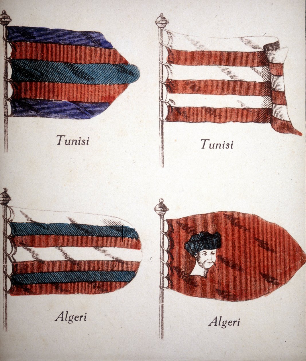 Tunisiska och algeriska flaggor från slutet av 1700-talet. av Unknown artist