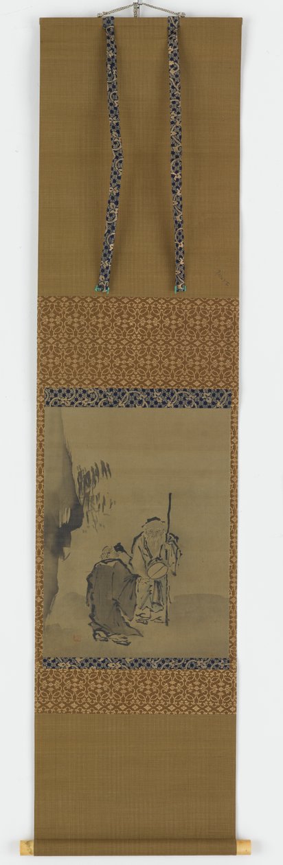 Två kinesiska vismän nära en överhängande sten av Unknown artist