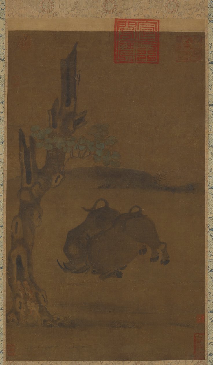 Två stridande vattenbufflar av Unknown artist