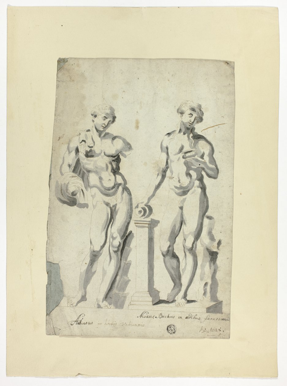 Två skulpturer: Antinous i Vatikanens trädgårdar och Nisaus Bacchus i Farnesepalatset av Unknown artist