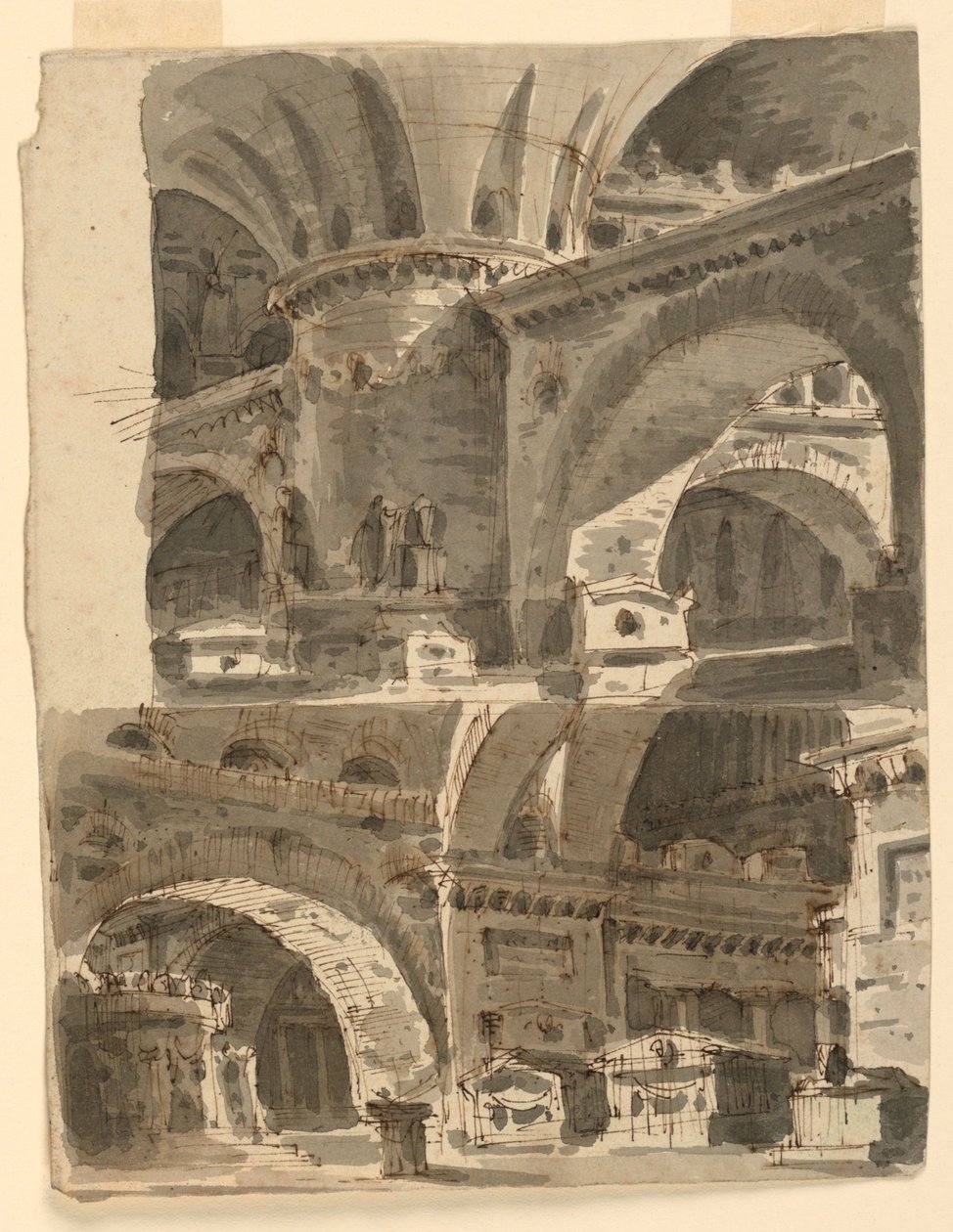 Två scendesigner, interiörer av antika byggnader av Unknown artist